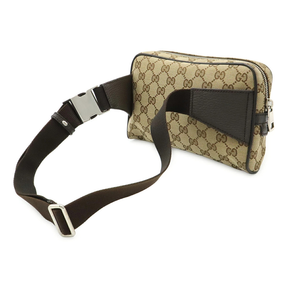 Gucci Dark Cream Bag Waist Canvas Leather Belt GG Brown Beige Body Brown Tan